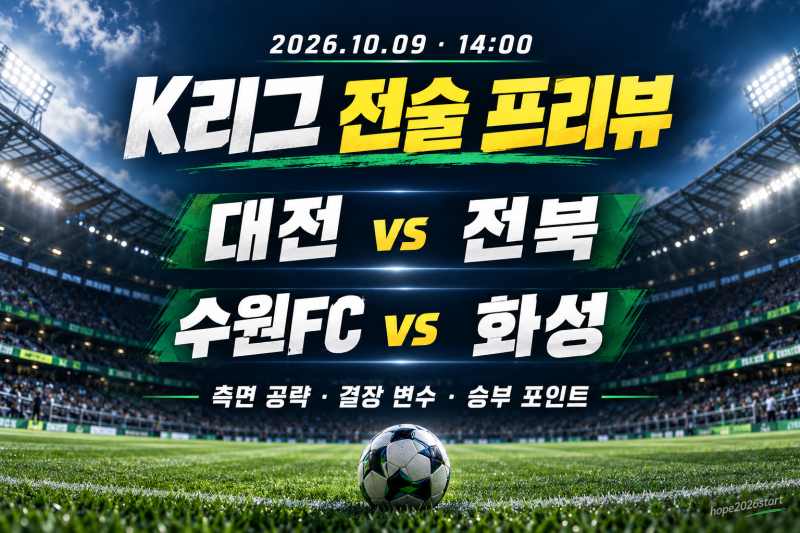 10월 9일 K리그 프리뷰｜대전 vs 전북·수원FC vs 화성, 전술과 결장 변수 분석