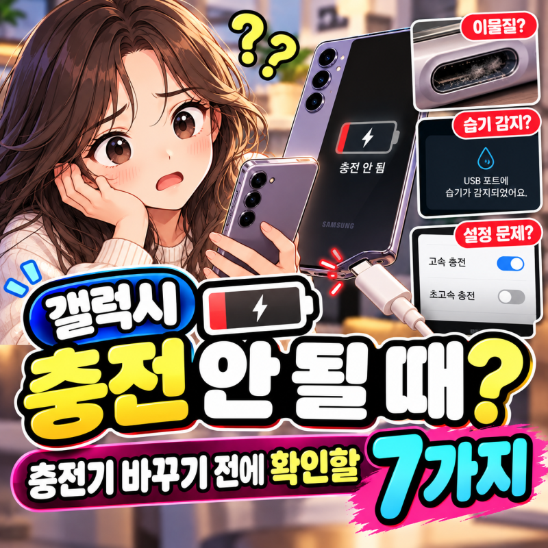 갤럭시 충전 안 될 때? 충전기 바꾸기 전에 확인할 7가지