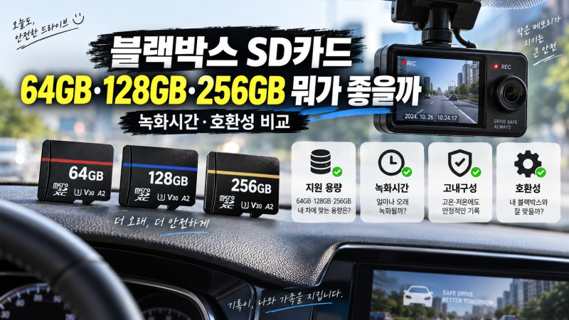 블랙박스 SD카드 64GB·128GB·256GB 뭐가 좋을까｜녹화시간·호환성 비교