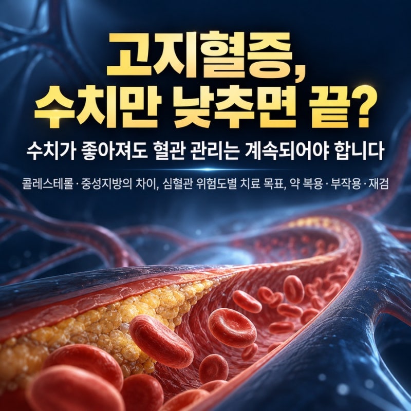 고지혈증, 수치만 낮추면 끝? 수치가 좋아져도 혈관 관리는 계속되어야 합니다