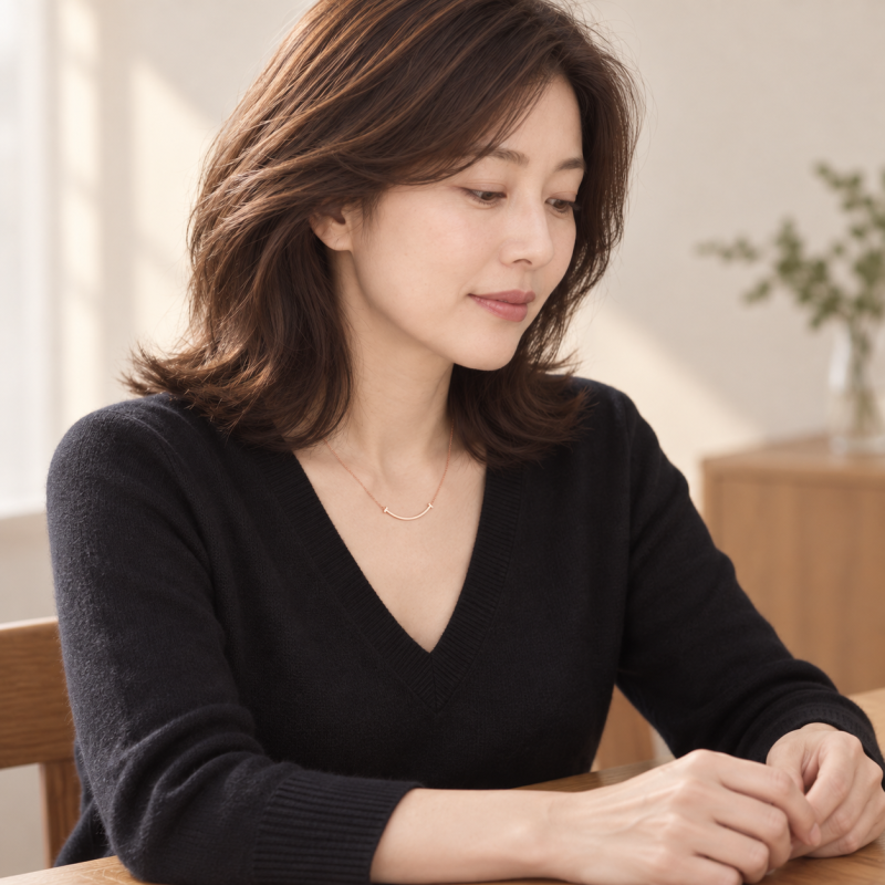 티파니 T 스마일 스몰 로즈골드 목걸이, 검정 브이넥과 새틴 이너에는 어떤 차이가 있을까요?