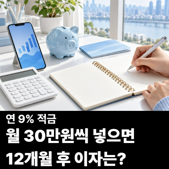 연 9% 적금 이자 계산법 월 10만·20만·30만원 비교