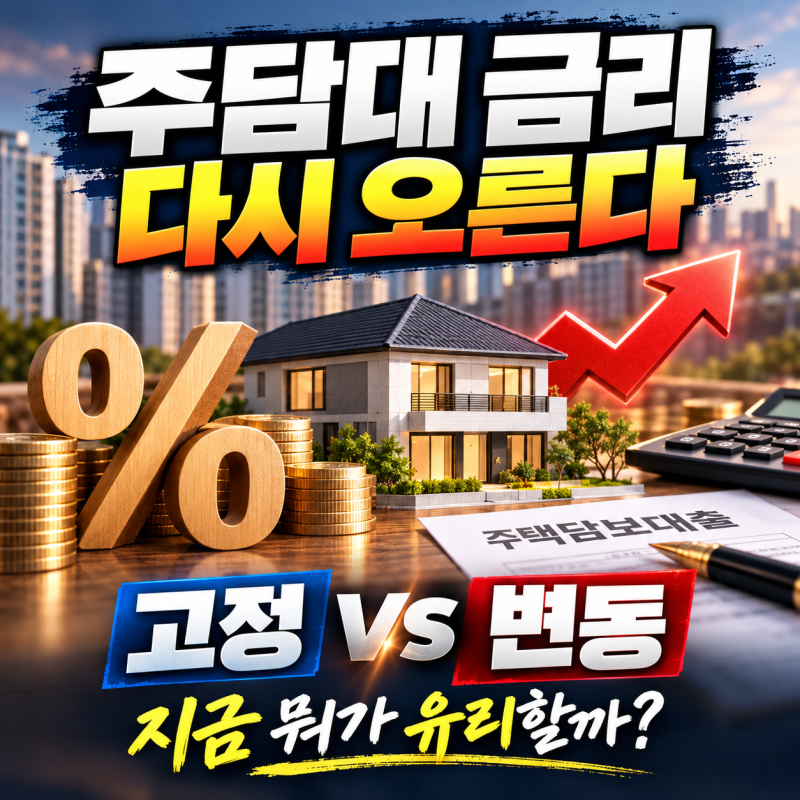 주담대 금리 다시 상승｜지금 고정금리·변동금리 뭐가 유리할까?