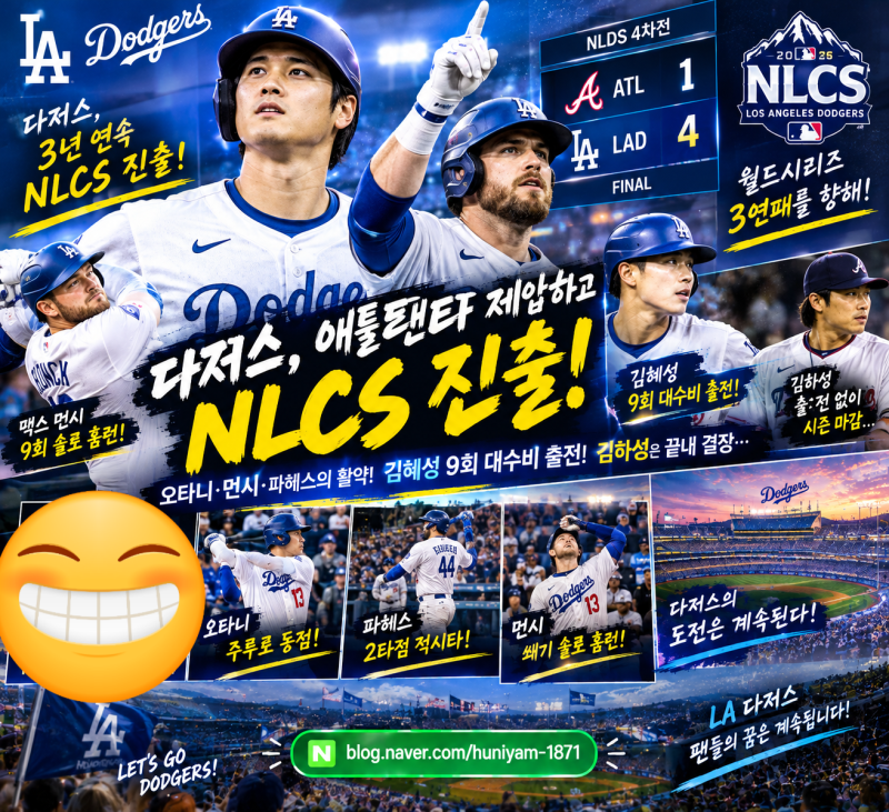 다저스 4-1 승리, 3년 연속 NLCS 진출…김혜성은 마지막 순간 출전