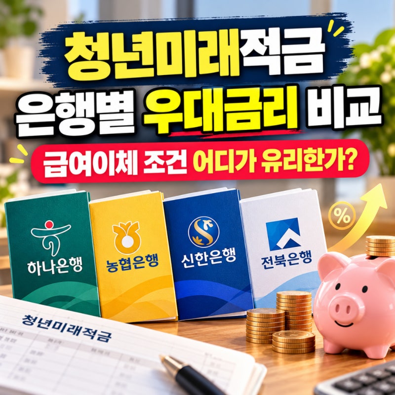 청년미래적금 은행별 우대금리 비교, 급여이체 조건 어디가 유리한가