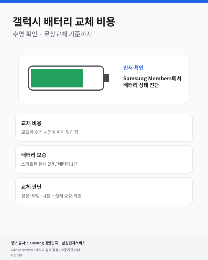 갤럭시 배터리 교체 비용, 삼성멤버스 수명 확인·무상교체 기준 정리