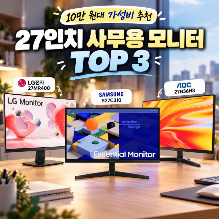 27인치 가성비 사무용 모니터 추천 스펙 비교 TOP 3(LG, 삼성, 알파스캔)