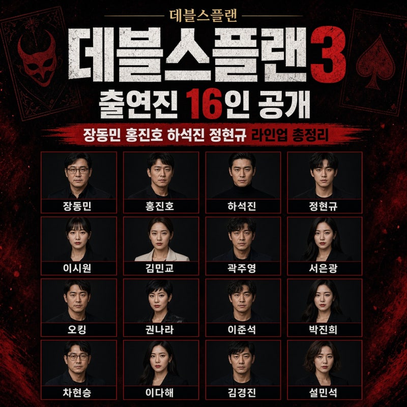 데블스플랜3 출연진 16인 공개, 장동민 홍진호 하석진 정현규 라인업 총정리