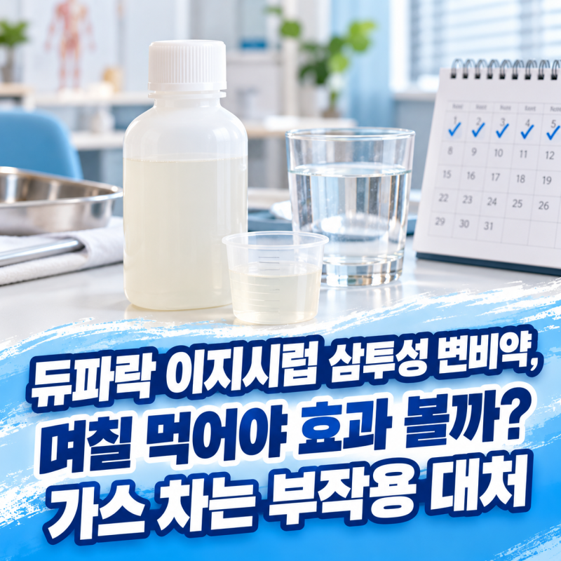 듀파락 이지시럽 삼투성 변비약, 며칠 먹어야 효과 볼까? 가스 차는 부작용 대처