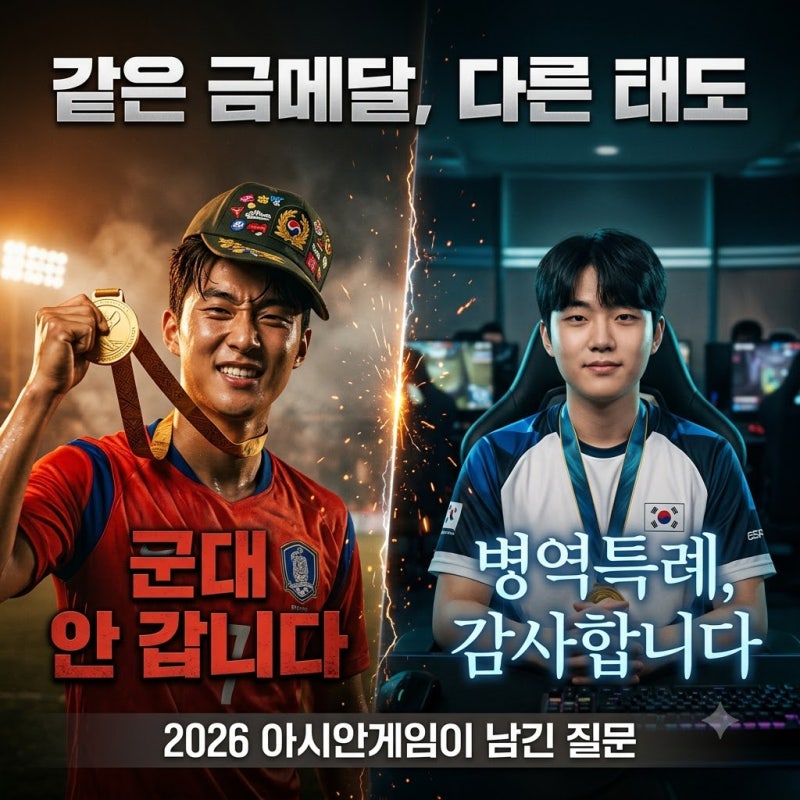 "군대 안 갑니다" vs "병역 특례 너무 감사합니다" — 같은 금메달, 완전히 다른 두 선수