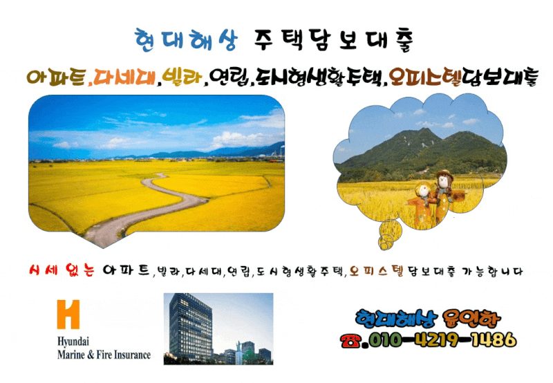 현대해상 아파트담보대출 시세 최대80% 매매잔금 대환대출 신탁대환 3자담보 아파트1층일반....