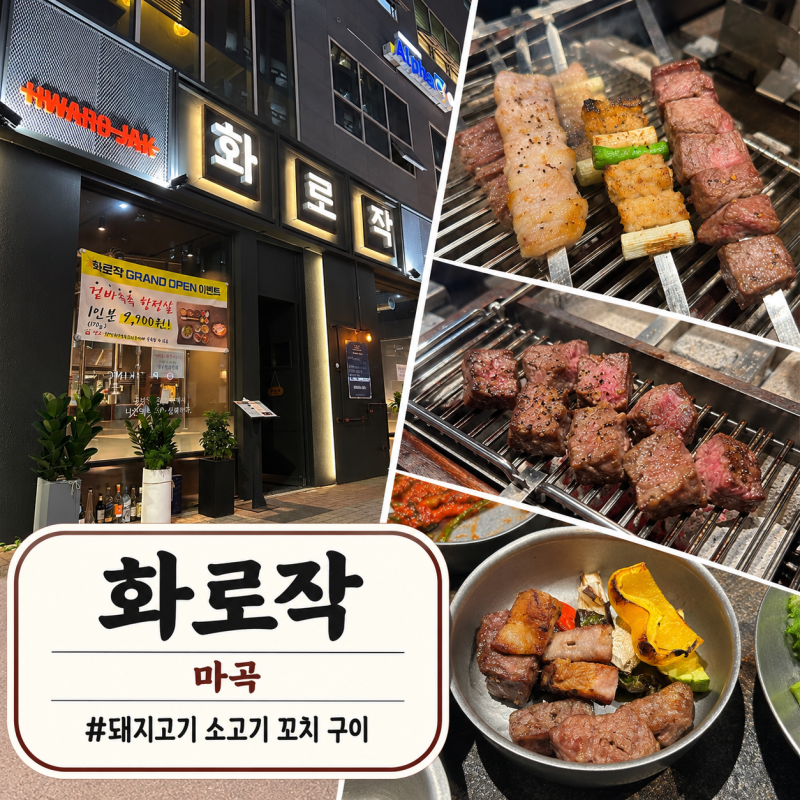 마곡 꼬치구이 맛집 | 화로작 마곡 | 초벌해서 나오는 고급 돼지고시 소고기 화로 꼬치구이 ....