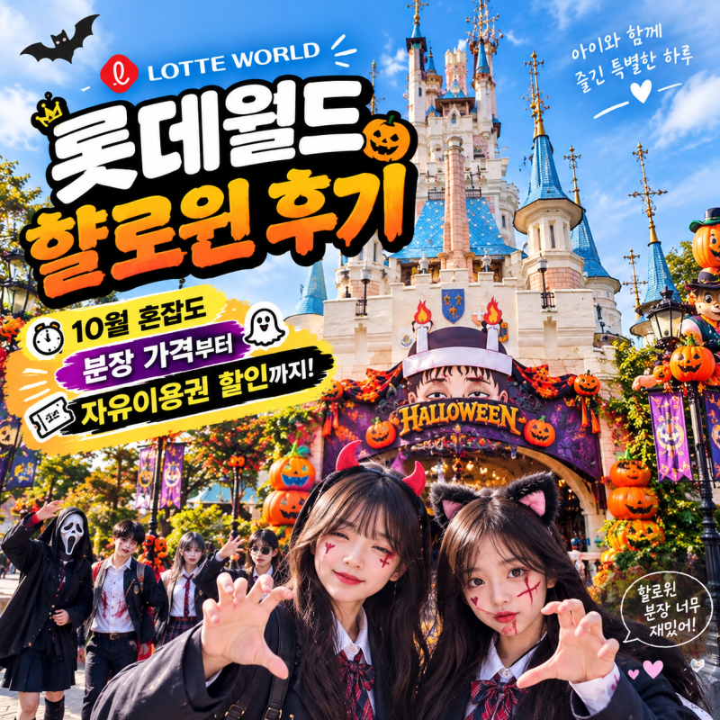 롯데월드 할로윈 후기 | 10월 혼잡도 분장 가격부터 자유이용권 할인까지