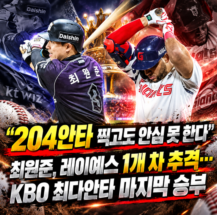 “204안타 찍고도 안심 못 한다” 최원준, 레이예스 1개 차 추격…KBO 최다안타 마지막 승부