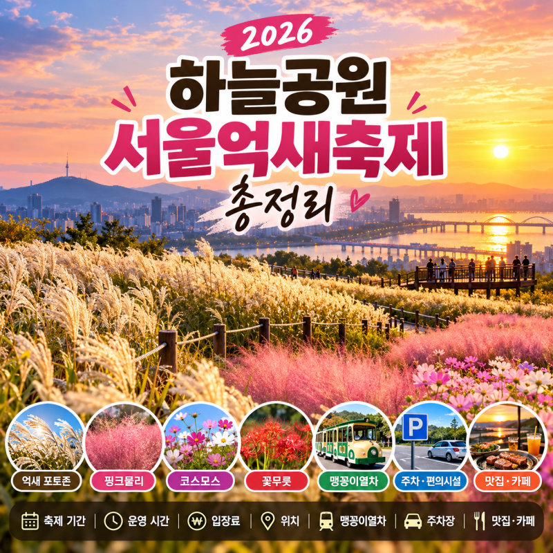 [서울/상암] 2026 하늘공원 서울억새축제 총정리 ㅣ 억새·핑크뮬리·코스모스·꽃무릇 포토존,....