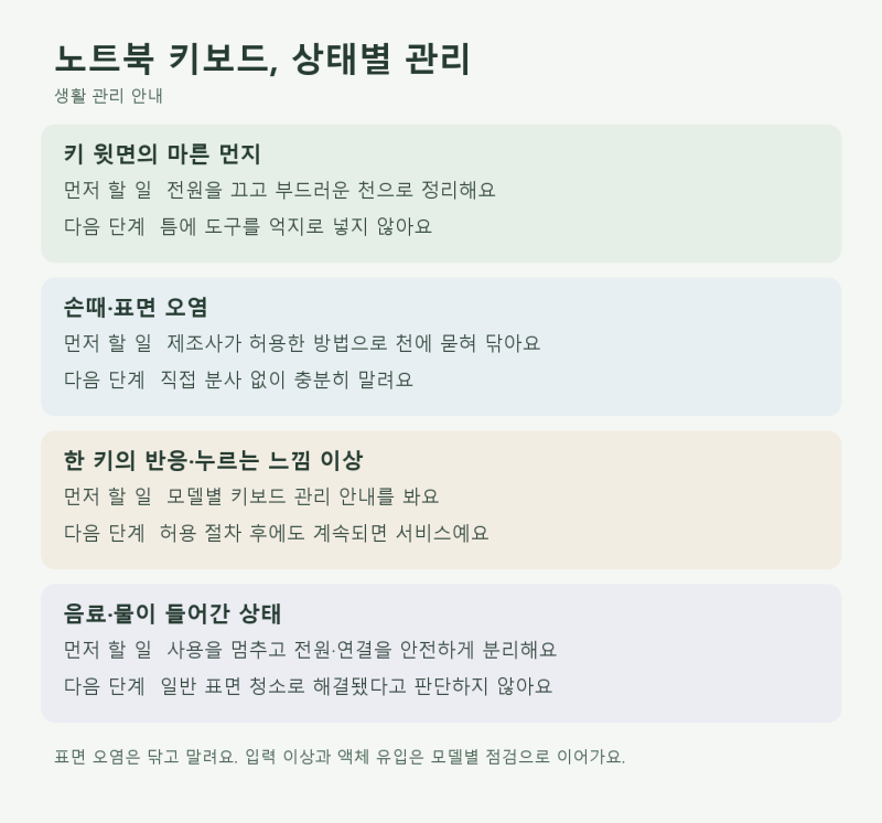 노트북 키보드 청소, 표면 먼지·손때를 관리하는 순서