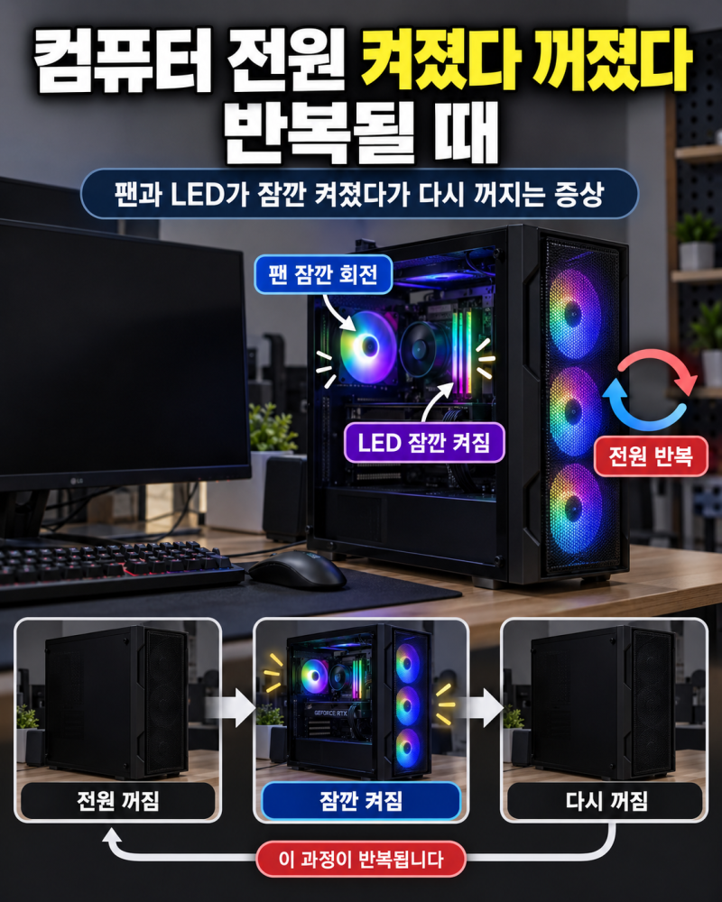 컴퓨터 전원 켜졌다 꺼졌다 반복될 때 원인과 점검 순서