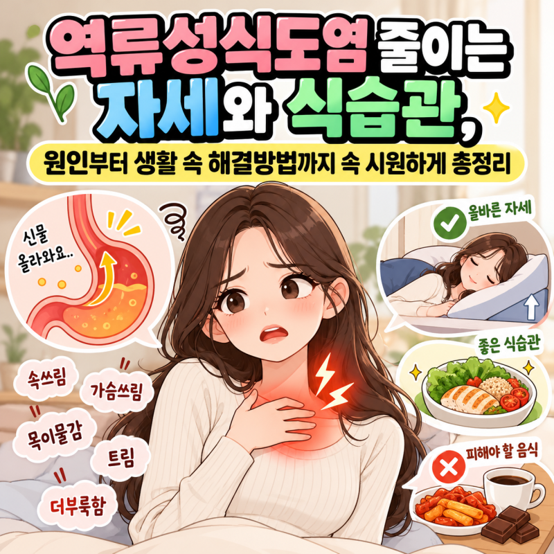 역류성식도염 줄이는 자세와 식습관, 원인부터 생활 속 해결방법까지 속 시원하게 총정리
