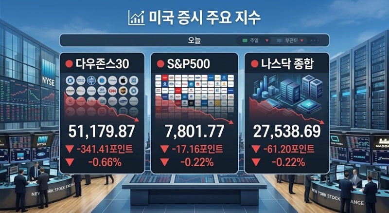 미국 증시｜ 국채금리 급등에 뉴욕증시 하락…주요 지수와 금리 한눈에 보기