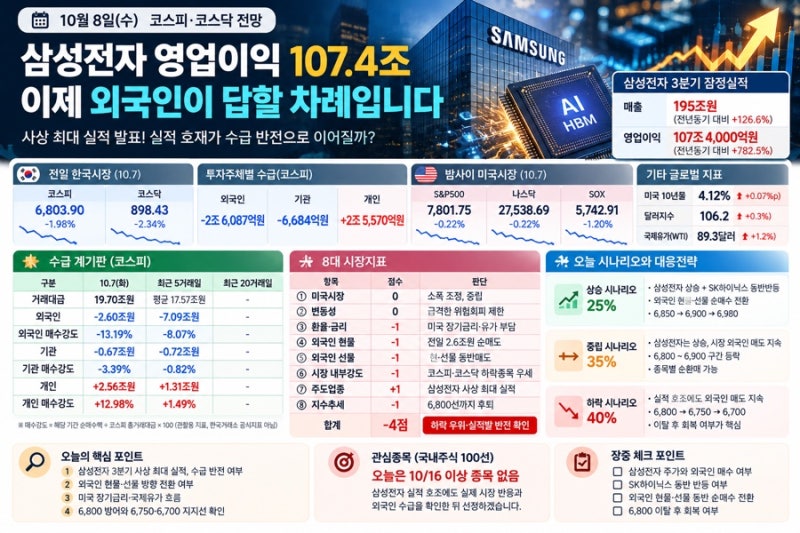 [10월 8일 코스피·코스닥 전망] 삼성전자 영업이익 107.4조, 이제 외국인이 답할 차례입니다