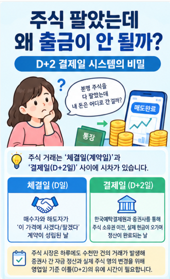 주식 팔았는데 왜 바로 출금이 안 될까? 예수금 D+2 결제일 계산법과 당일 인출 팁