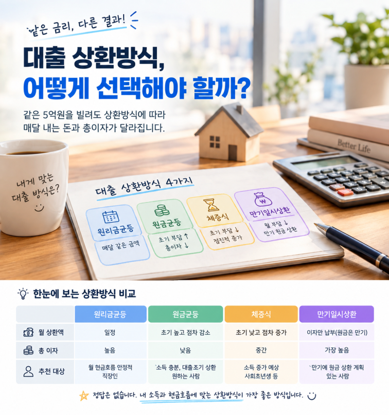 원리금균등 vs 원금균등, 대출 상환방식 잘못 고르면 수천만원 차이납니다
