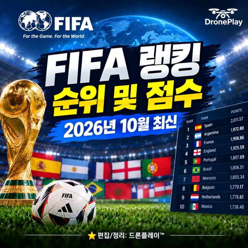 【FIFA 피파랭킹】 TOP 40 및 2026년 10월 국가대표 축구 순위·점수