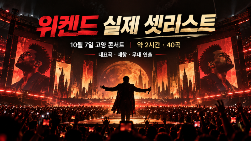 2026 위켄드 내한공연 셋리스트 40곡 총정리｜고양 콘서트 실제 후기·떼창·제니 등장 여부