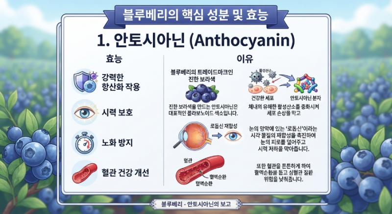 블루베리의 핵심 성분 및 효능,분자식(생장이론12)