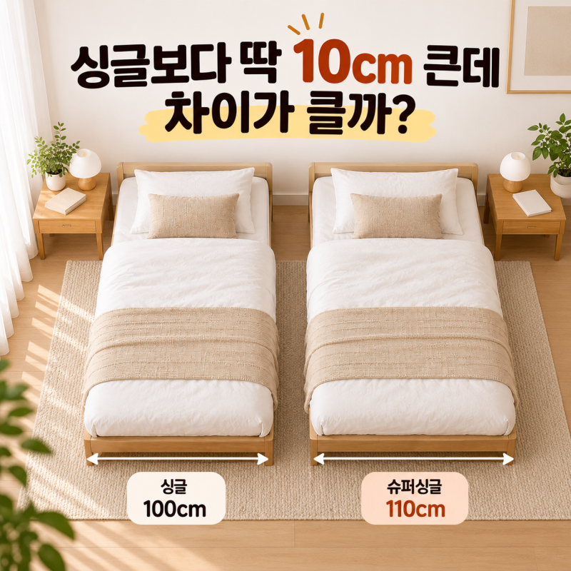 슈퍼싱글 사이즈 cm 몇일까? 싱글보다 딱 10cm 큰데 차이 있을까