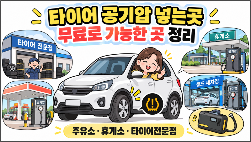 타이어 공기압 넣는곳 무료로 가능한 곳 정리
