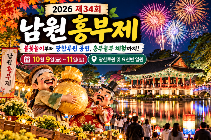 남원 흥부제 2026 불꽃놀이 몇 시? 광한루원 공연 일정과 아이랑 가볼 만한 체험!