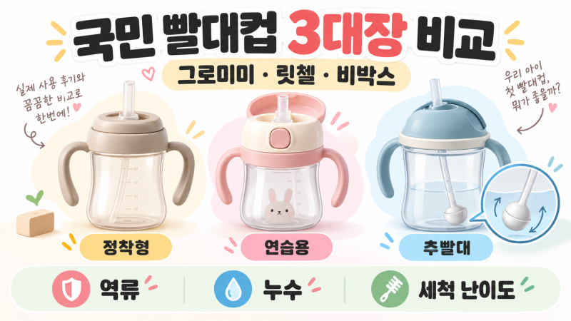 [팩폭리뷰] 아기 빨대컵 추천 3종 비교｜그로미미·릿첼·비박스 역류·누수·세척 단점 총정....