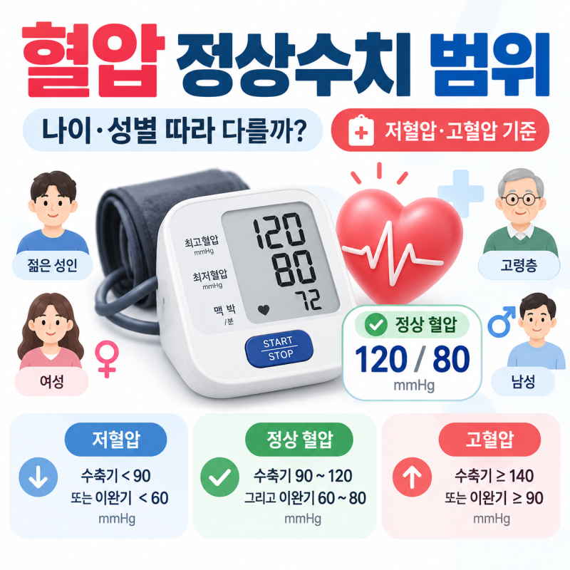 혈압 정상수치 범위 나이대 성별에 따라 다를까? 저혈압 고혈압 수치 기준