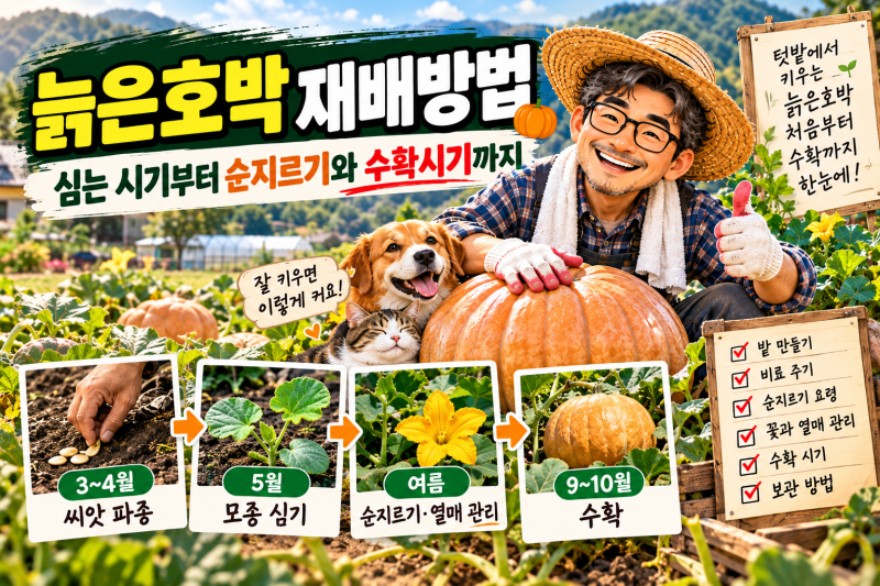 늙은호박 재배방법, 심는 시기부터 순지르기와 수확시기까지
