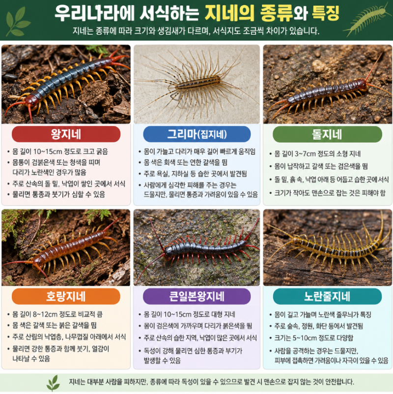 우리나라 지네 종류와 서식지 정리, 물리면 얼마나 위험할까?