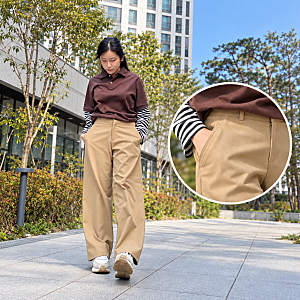 마지아룩 여성가을면바지, 가을룩에 잘 어울리는 밴딩 와이드팬츠 키작녀 후기