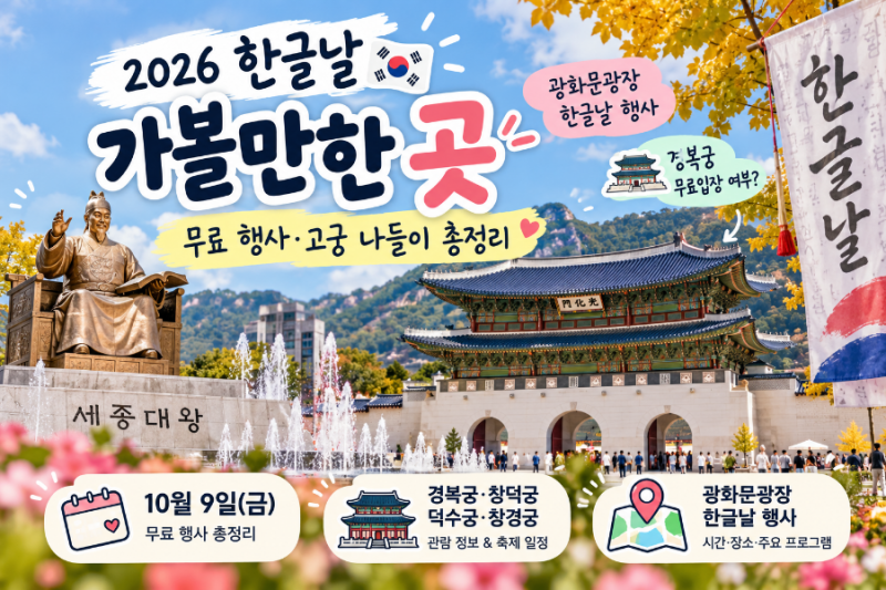 2026 한글날 무료 행사 총정리/10월 9일 광화문 가볼 만한 곳·고궁 무료입장 여부