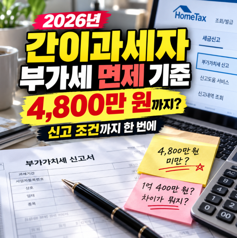 2026년 간이과세자 부가세 면제 기준 4,800만 원 신고 조건까지