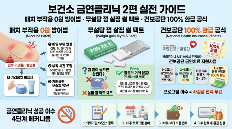 보건소 금연클리닉 2편 실전 가이드: 패치 부작용 0원 방어법·무설탕 껌 살찜 썰 팩트·건보....
