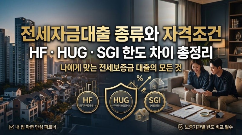 전세자금대출 종류와 자격조건 총정리｜HF·HUG·SGI 한도 차이
