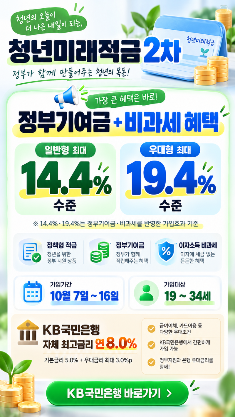 KB국민은행 청년미래적금 2차 신청방법｜금리 8%·우대조건·KB스타뱅킹·갈아타기 총정리