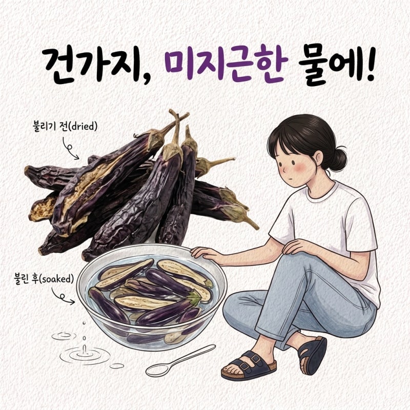 "건가지를 미지근한 물에 불렸어요" 건가지 불리는 법 가지 말리기 마른가지 가지나물 건가....