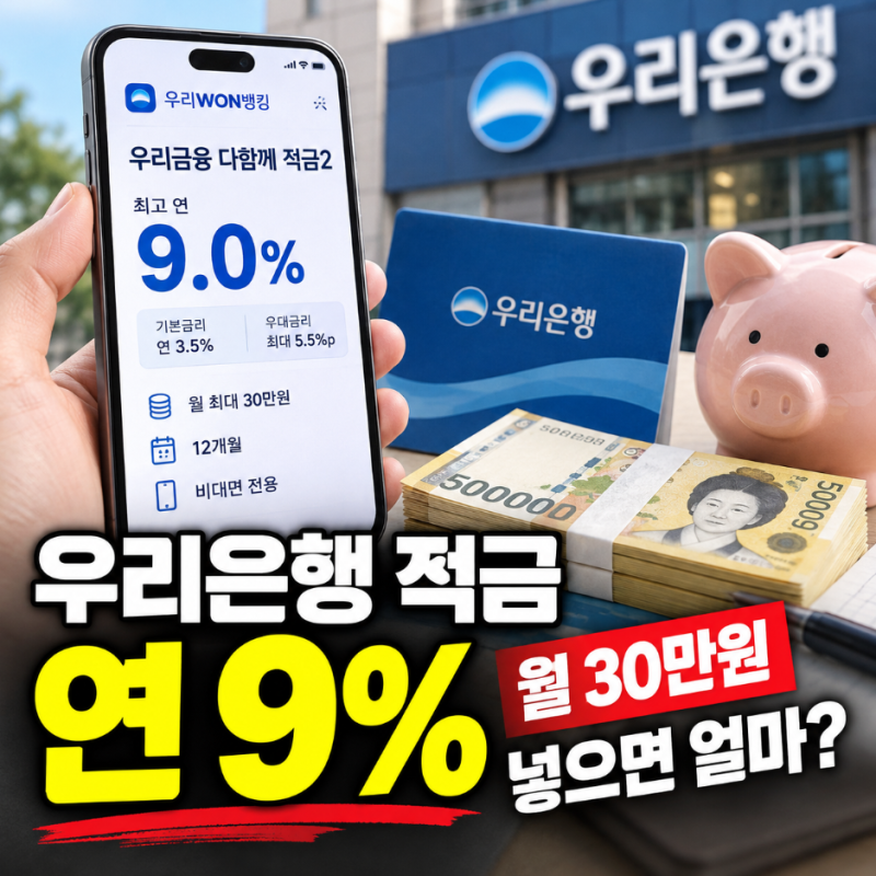 우리은행 적금 금리 9% '월 30만원 넣으면 얼마?' 우대조건