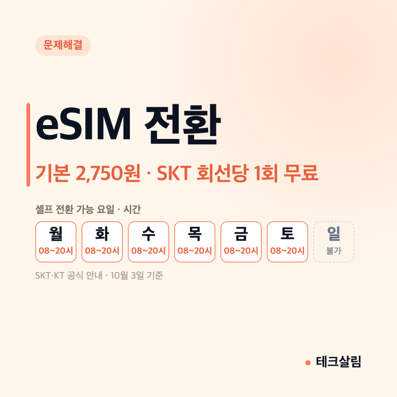 eSIM 전환 방법, 유심에서 이심으로 SKT·KT 수수료와 안 될 때