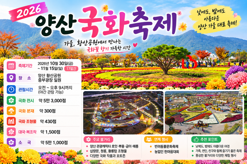 2026 양산국화축제 일정｜황산공원 국화꽃축제 야간개장