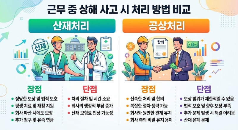 근무중 상해 사고 시 산재처리와 공상처리 장.단점