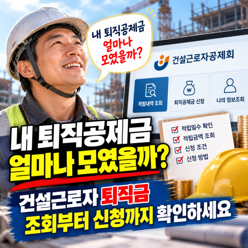 "내 퇴직공제금 얼마나 모였을까?" 건설근로자 퇴직금 조회부터 신청까지 확인하세요