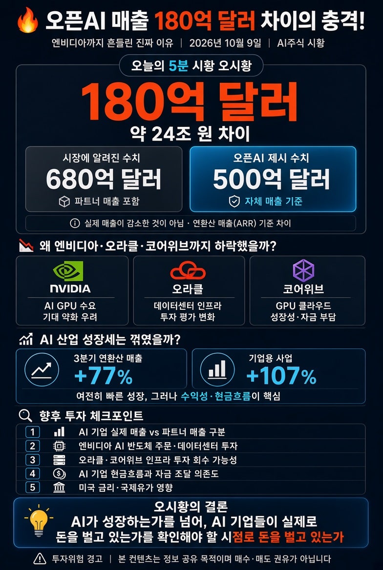 오픈AI 매출 180억 달러 차이의 충격! 엔비디아까지 흔들린 진짜 이유 | 2026년 10월 8일 | AI주식 ....
