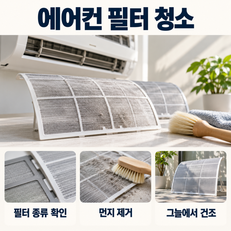 에어컨 필터 청소 방법, 물세척 가능한 필터와 그늘 건조 구분
